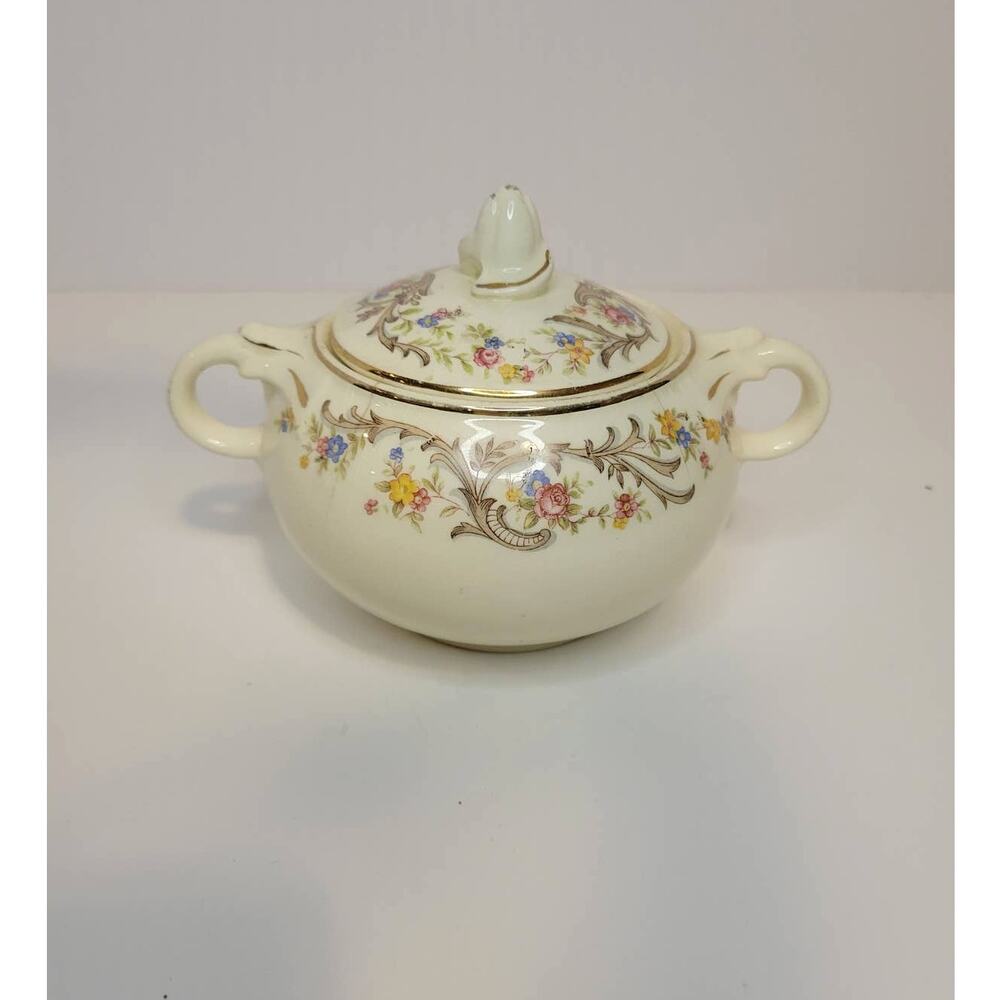 Vintage 1940's Taylor Smith Taylor Floral China Sugar Bowl with Handles and Lid